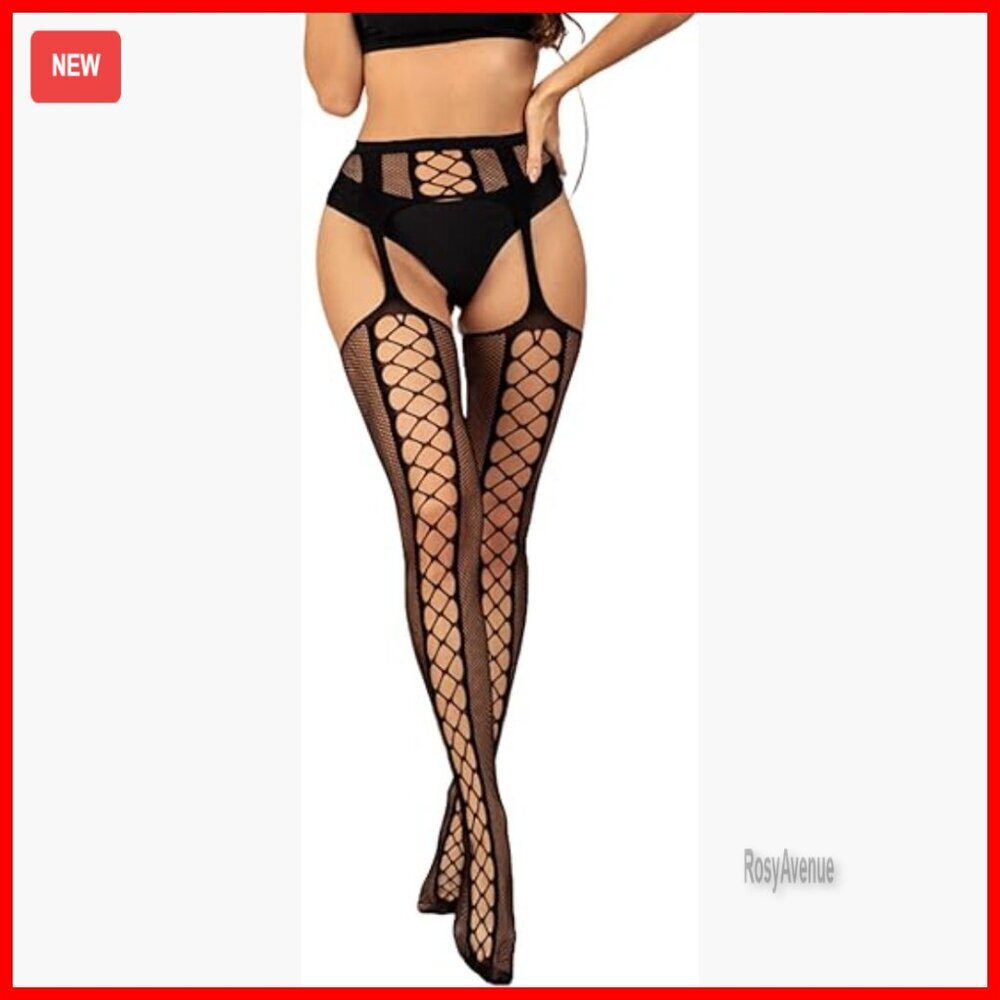 One Size Fishnet Tights with Suspender Pantyhose Lace Design